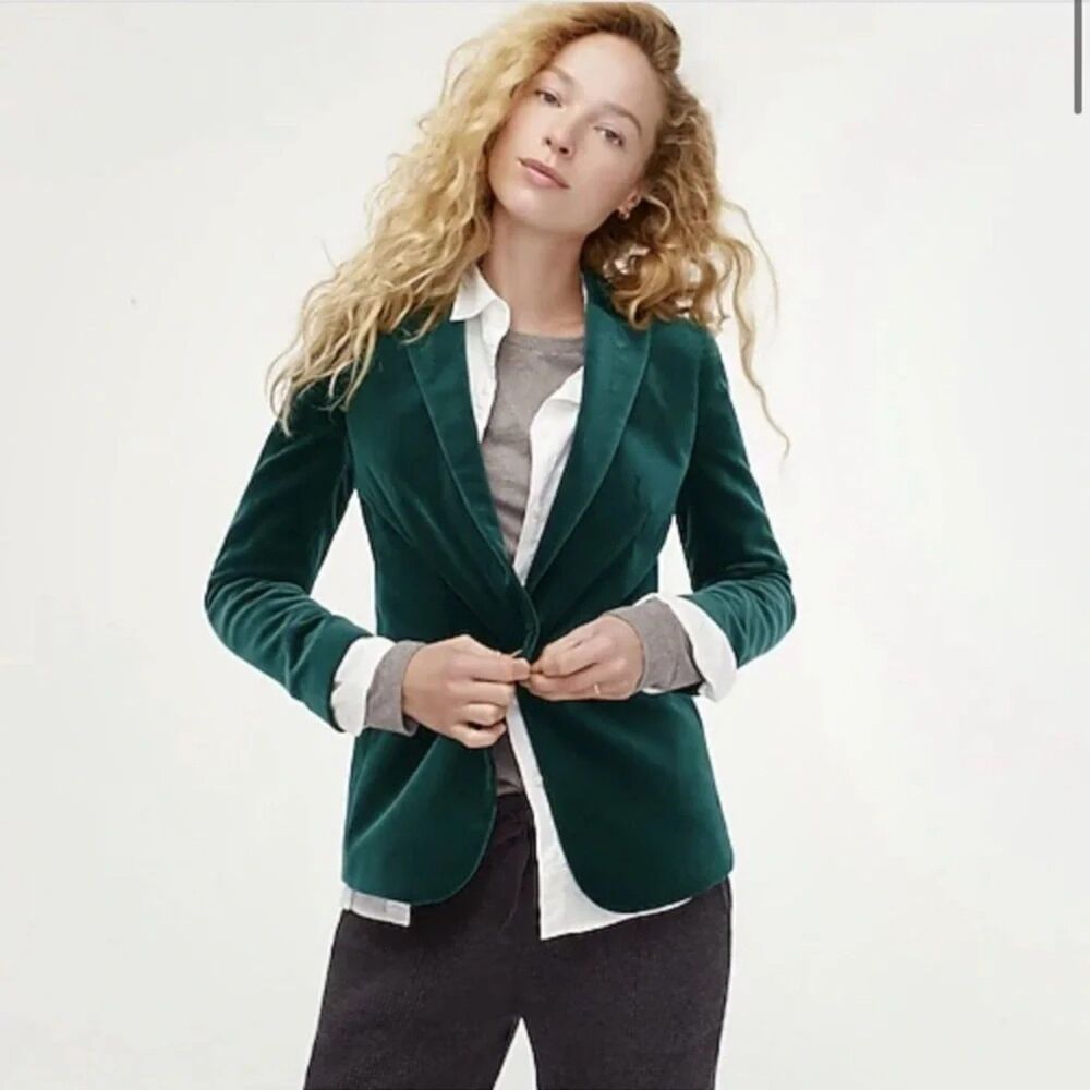 J Crew Parke Blazer Jacket Velvet Sz 6 Old Forest Green Luxe Academia Whimsigoth - Picture 2 of 14